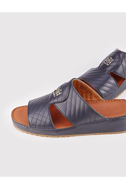 Cabani Men's Genuine Leather Navy Blue Slippers with Logo Accessories