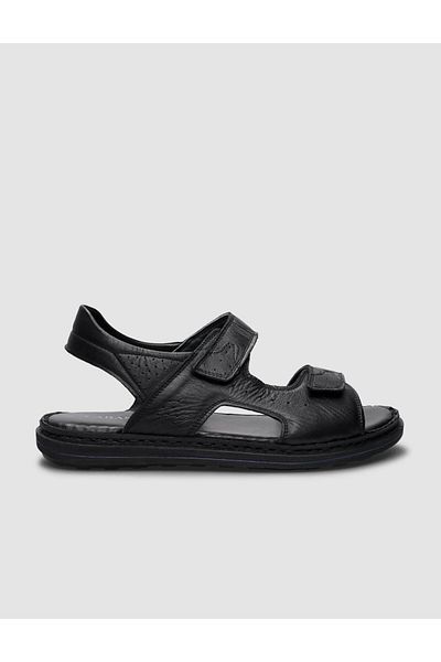 Cabani 100% Genuine Leather Black Velcro Men's Daily Sandals