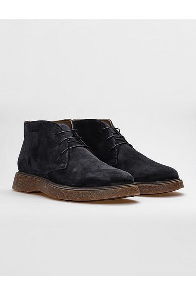 Cabani Genuine Leather Navy Blue Suede Lace-up Men's Casual Boots