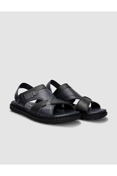 Cabani 100% Genuine Leather Navy Blue Men's Daily Sandals