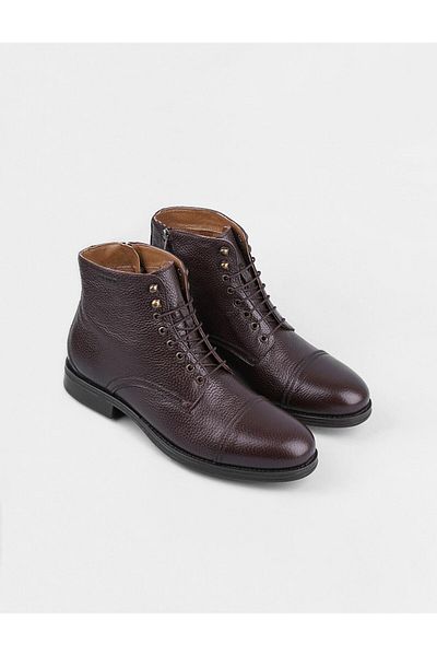 Cabani Men's Genuine Leather Brown Zippered Casual Boots