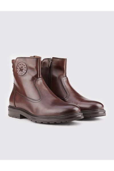 Cabani Genuine Leather Brown Zippered Men's Casual Boots