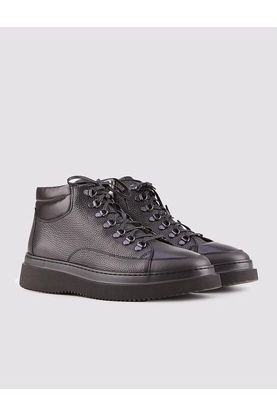 Cabani Genuine Leather Rubber Sole Black Lace Up Zippered Men's Casual Boots