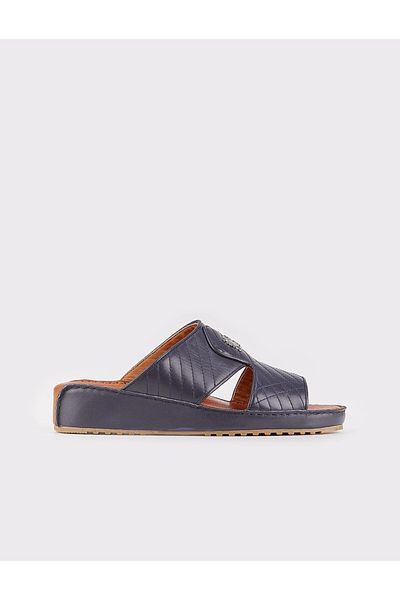 Cabani Men's Genuine Leather Navy Blue Slippers with Logo Accessories