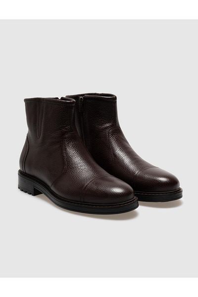 Cabani Genuine Leather Brown Zippered Men's Casual Boots