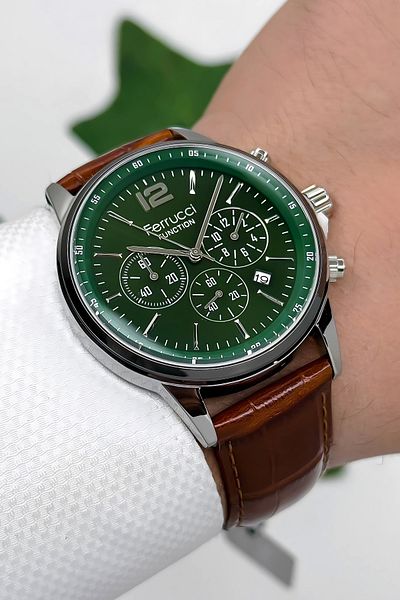 Ferrucci Leather Cord Men's Wrist Watch 3 Atm Bracelet Green Fmzmfkr163
