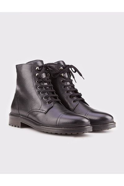 Cabani Genuine Leather Thermo Sole Black Lace Up Zippered Men's Casual Boots