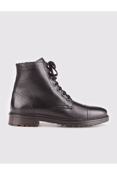 Cabani Genuine Leather Thermo Sole Black Lace Up Zippered Men's Casual Boots