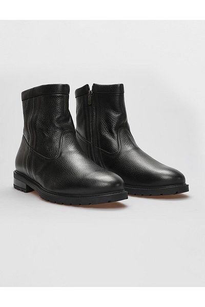Cabani Genuine Leather Black Fur Zippered Men's Boots