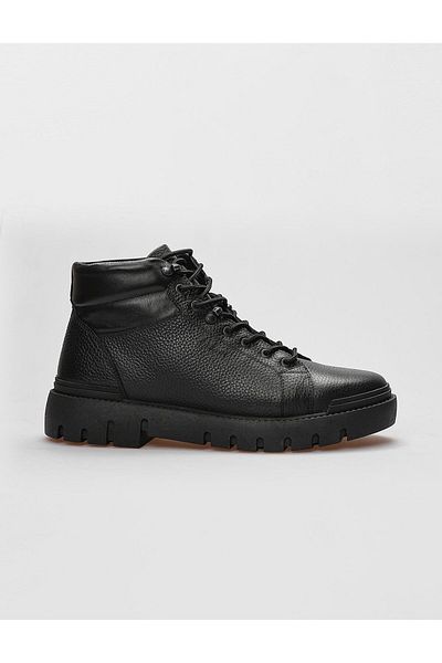 Cabani Genuine Leather Black Lace-Up Men's Casual Boots