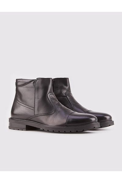 Cabani Light Rubber Sole Genuine Leather Black Zippered Daily Men's Boots