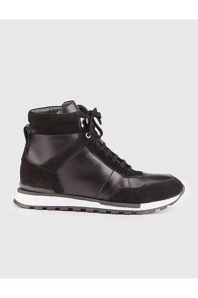 Cabani Suede Genuine Leather Black Fur Lace-Up Men's Casual Boots