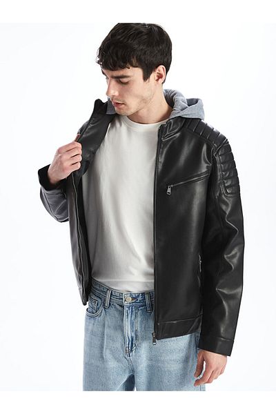 LC Waikiki Ανδρικό δερμάτινο παλτό XSIDE Slim Fit Hooded