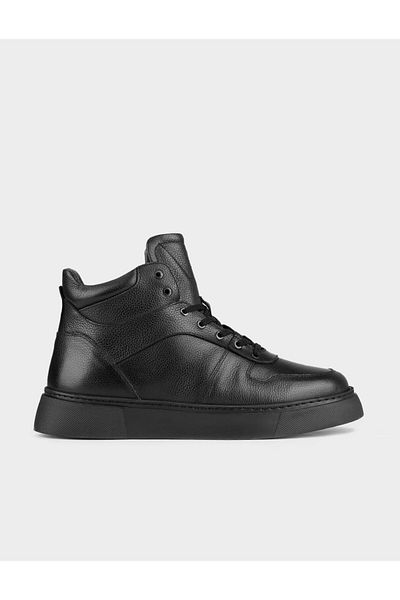 Cabani Genuine Leather Light Rubber Sole Black Fur Men's Casual Boots