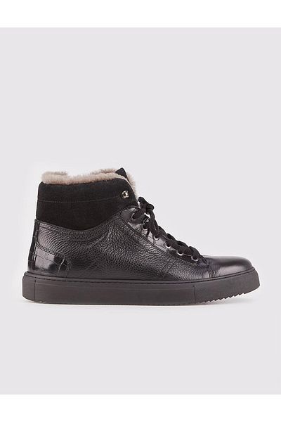 Cabani Genuine Leather Black Lace-Up Men's Fur Boots