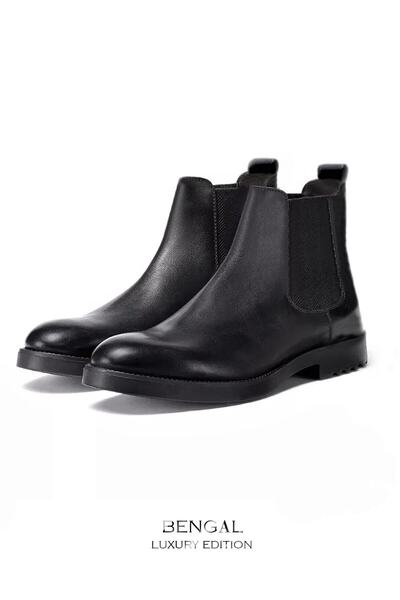 BENGAL Man Paolo 100% Γνήσιες Δερμάτινες Μαύρες Ανδρικές Χειμερινές Μπότες