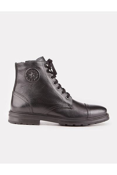 Cabani Men's Genuine Leather Black Lace-up Zippered Casual Boots