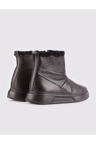 Cabani Ανδρικές καθημερινές μπότες από γνήσιο δέρμα Eva Sole με μαύρη γούνα με φερμουάρ