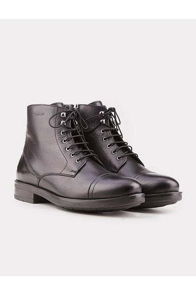 Cabani Genuine Leather Rubber Sole Black Lace Up Zippered Men's Casual Boots