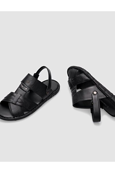Cabani 100% Genuine Leather Black Men's Daily Sandals