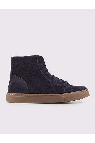 Cabani Stitching Detailed Genuine Leather Navy Blue Zippered Men's Casual Boots