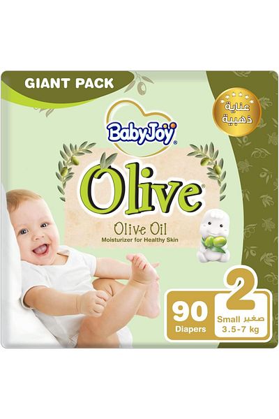 BabyJoy Olive Tape Diaper, Size 2, Small, 3.5-7 Kg, Giant Pack, 90 Diapers