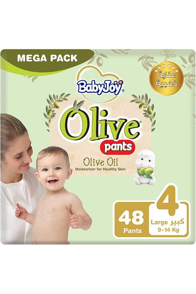 BabyJoy Olive Pants, Size 4 Large, Mega Pack, 9-14 Kg, 48 Count