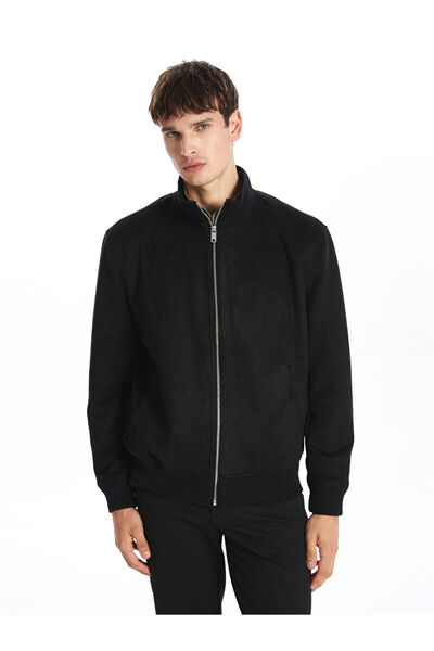 LC Waikiki Black Standard Fit Stand Collar Suede Men's Coat