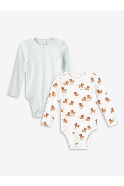 LC Waikiki Crew Neck Printed Baby Boy Snap Bodysuit 2 Pack