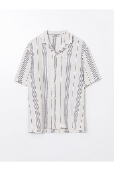 LC Waikiki Мъжка риза с къс ръкав и райета, свободна кройка XSIDE