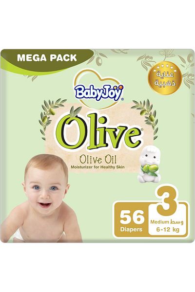 BabyJoy Olive Oil, Size 3, Medium, 6-12 kg, Mega Pack, 56 Diapers