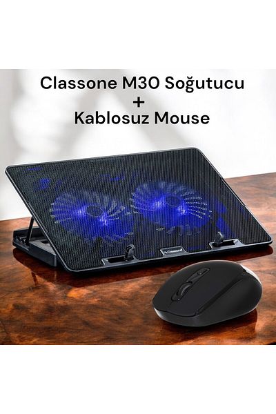 Classone مبرد الكمبيوتر المحمول M30 Blue Led مقاس 15.6 بوصة + ماوس لاسلكي