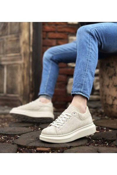 WEBORN Ανδρικά Suede Cream Sports Casual Παπούτσια Άνετα πάνινα παπούτσια με κορδόνια με ψηλή χοντρή σόλα