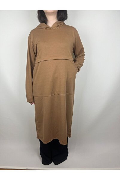 YAŞAR TRİKO Γυναικείο μπλουζάκι βιζόν με κουκούλα με μακρυμάνικο δύο κλωστές με δύο πλαϊνές τσέπες