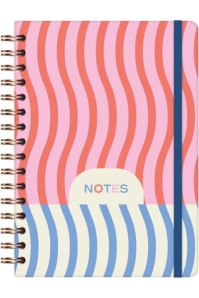 STOREMAX Sellbuystore A5 Spiral Hard Cover Elasticated Checkered Undated Notepad Waves 1053513