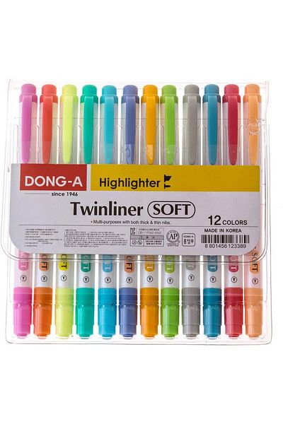 STOREMAX Lvnshop Twinliner - Double Sided Highlighter, Fine and Wide Nibs, Set of 12 Colors - Lv 224120