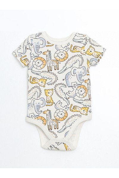 LC Waikiki Crew Neck Printed Baby Boy Snap Bodysuit 2 Pack