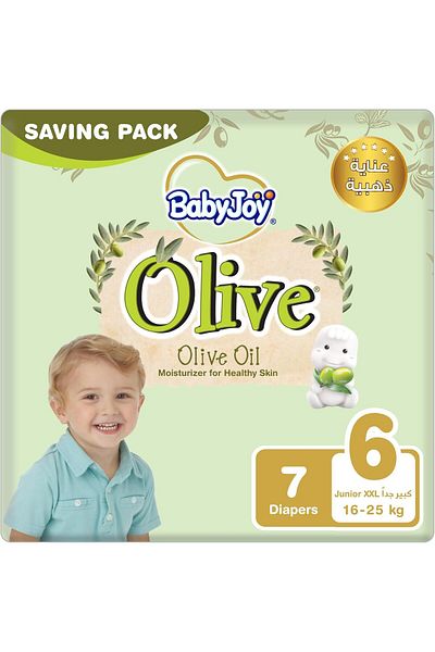 BabyJoy Olive Tape Diaper, Size 6, Junior XXL, 16-25 Kg, Saving Pack, 7 Diapers