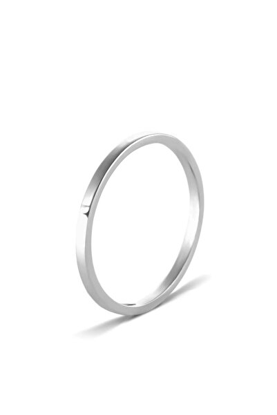 Nilvera Kuyumculuk 14 Ayar Beyaz Altın Minimal Yüzük, Ince Alyans, Işıklı Şık Mücevher Kutusuyla