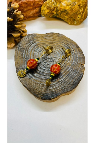 Porsuk Alternatif أقراط نسائية من السيراميك مع أداة نحاسية أصلية مصنوعة يدويًا