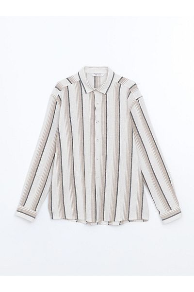 LC Waikiki Lcw Vision Beige Regular Fit Long Sleeve Striped Men's Shirt