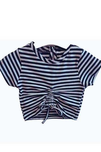 Çikoby Striped Knitted Blouse for Baby Girl - Drawstring Design