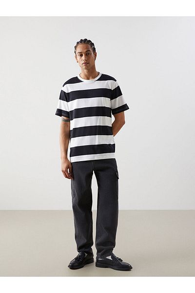 LC Waikiki New Season Crew Neck Κοντό μανίκι ριγέ χτενισμένο βαμβακερό ανδρικό Tisort - S52756Z8