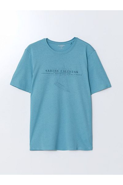 LC Waikiki Pánské tričko z česané bavlny s potiskem a krátkým rukávem s krátkým rukávem LCW Crew Neck