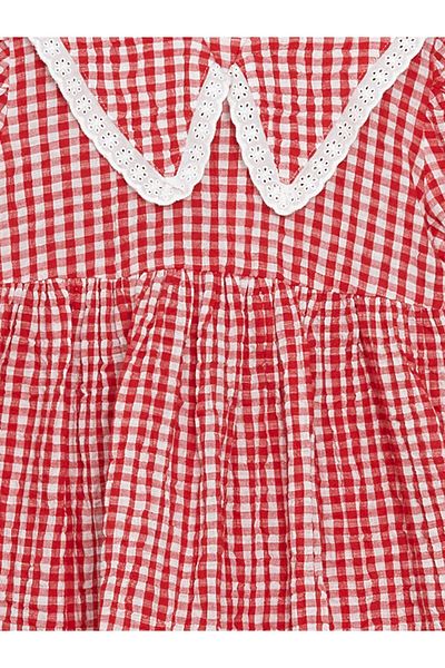 LC Waikiki Lcw Kids Plaid Crinkle Lace Detailed Girl's Dress