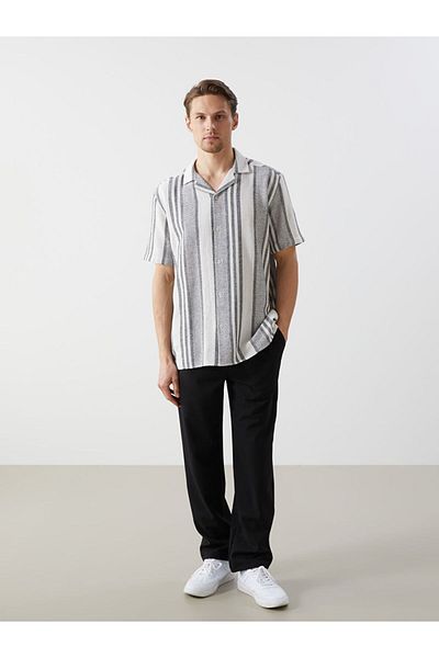 LC Waikiki New Black Regular Fit Short Sleeve Striped Men's Shirt