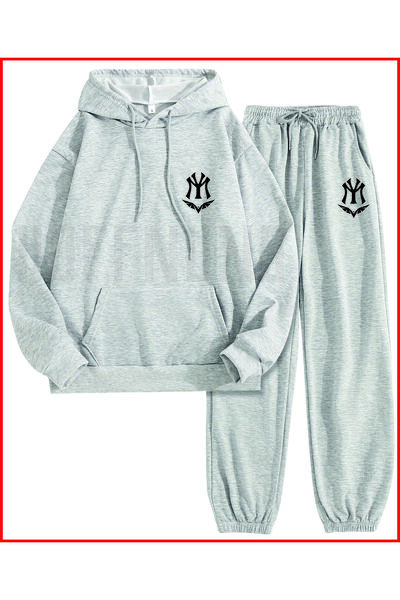 HOFFNUNG Νέο Γκρι Oversize Full Hoodie - M Y BAT Sportswear