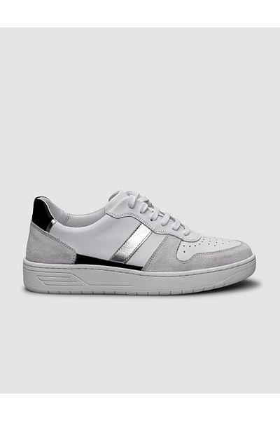 Cabani Pantofi sport alb 100% piele naturală pentru femei - cu șireturi argintii