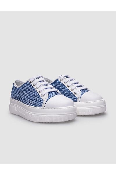 Cabani White 100% Genuine Leather - Blue Lace-up Women's Sports Shoes