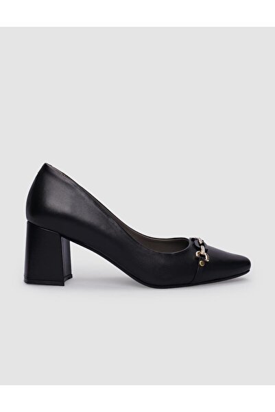 Cabani %100 Hakiki Deri Siyah Tokalı Kadın Topuklu Ayakkabı